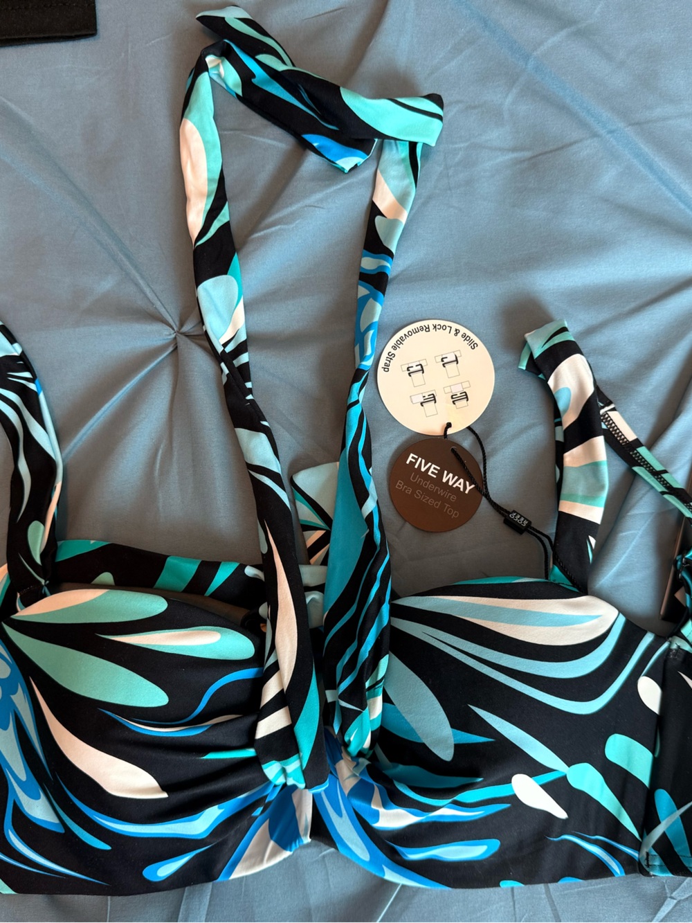 Coco Reef Blue, Teal & Black Patterned Five-Way Bikini Top